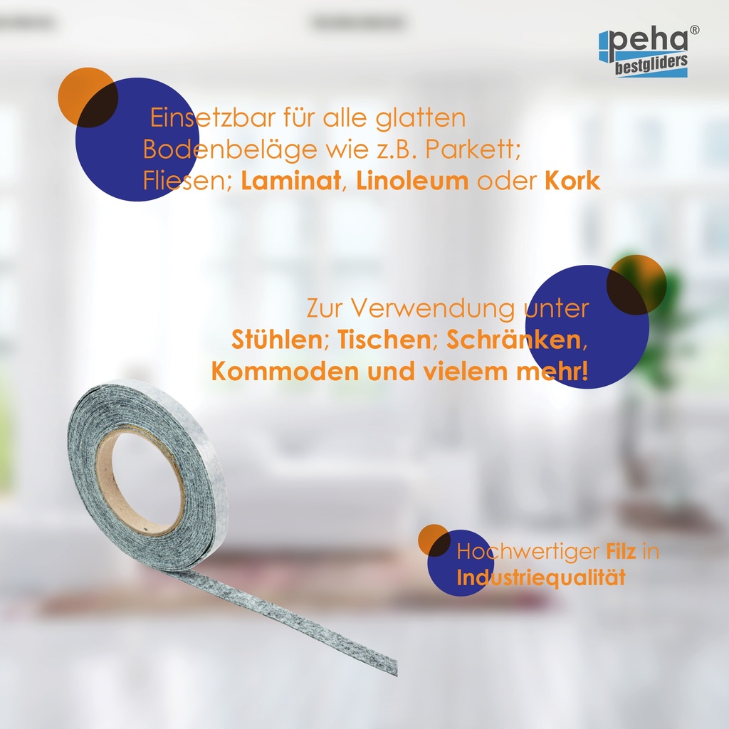 Filzstreifen selbstkl. SLIM - 1,7 mm stark (L) 5m | grau | Breite: 25